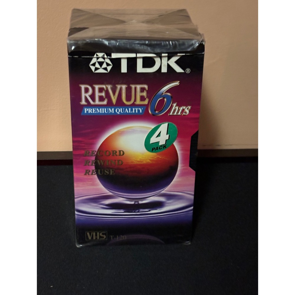 TDK Revue T-120 VHS Blank Video Cassette Tapes 4 Pack Premium Quality 6 Hour New